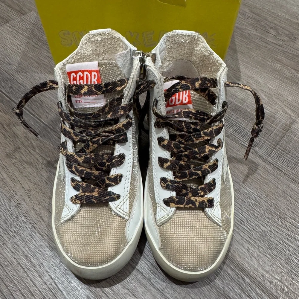 Golden Goose Francy Checkered Glitter Upper Leopard Print Laces High Top Sneaker